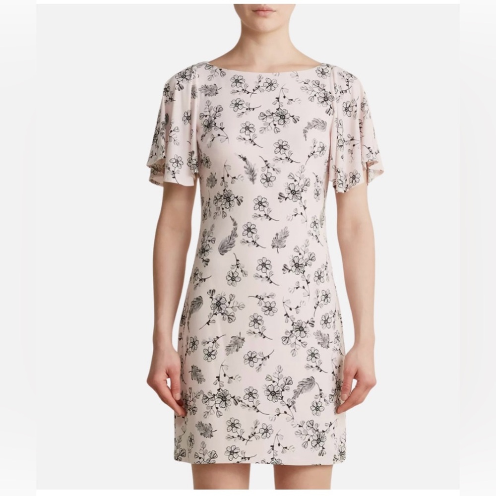 Karl Lagerfeld Dress Size 16 Light Blush Pink & Black Floral Shift Dress PERFECT